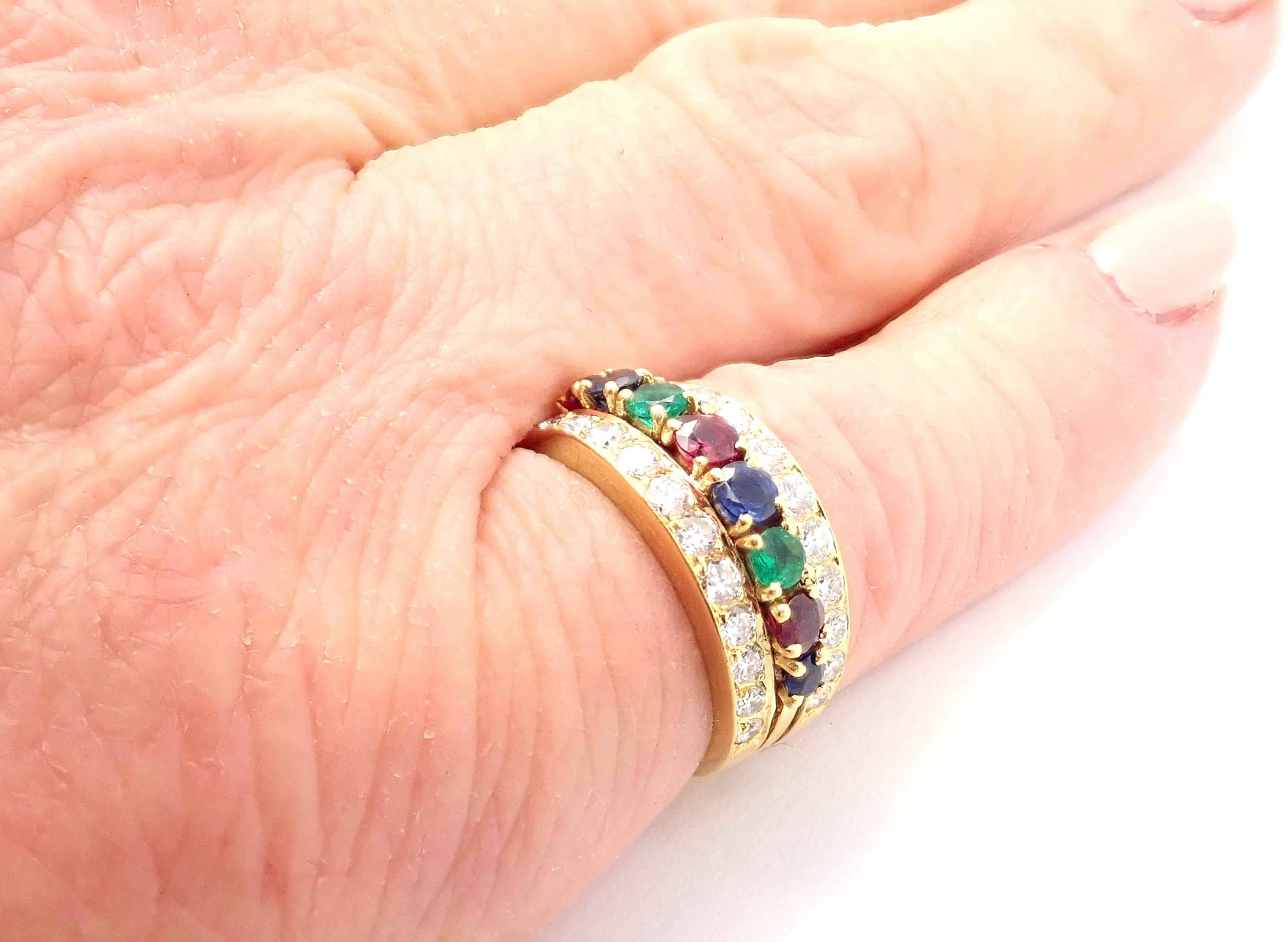 Van Cleef & Arpels Diamond Ruby Sapphire Emerald Yellow Gold Band Ring 1