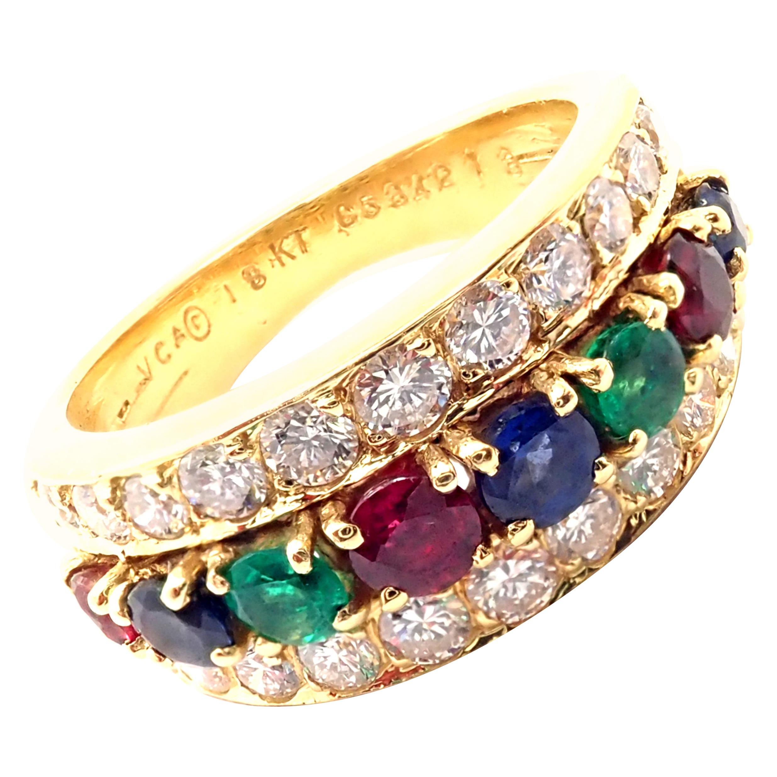 Van Cleef & Arpels Diamond Ruby Sapphire Emerald Yellow Gold Band Ring