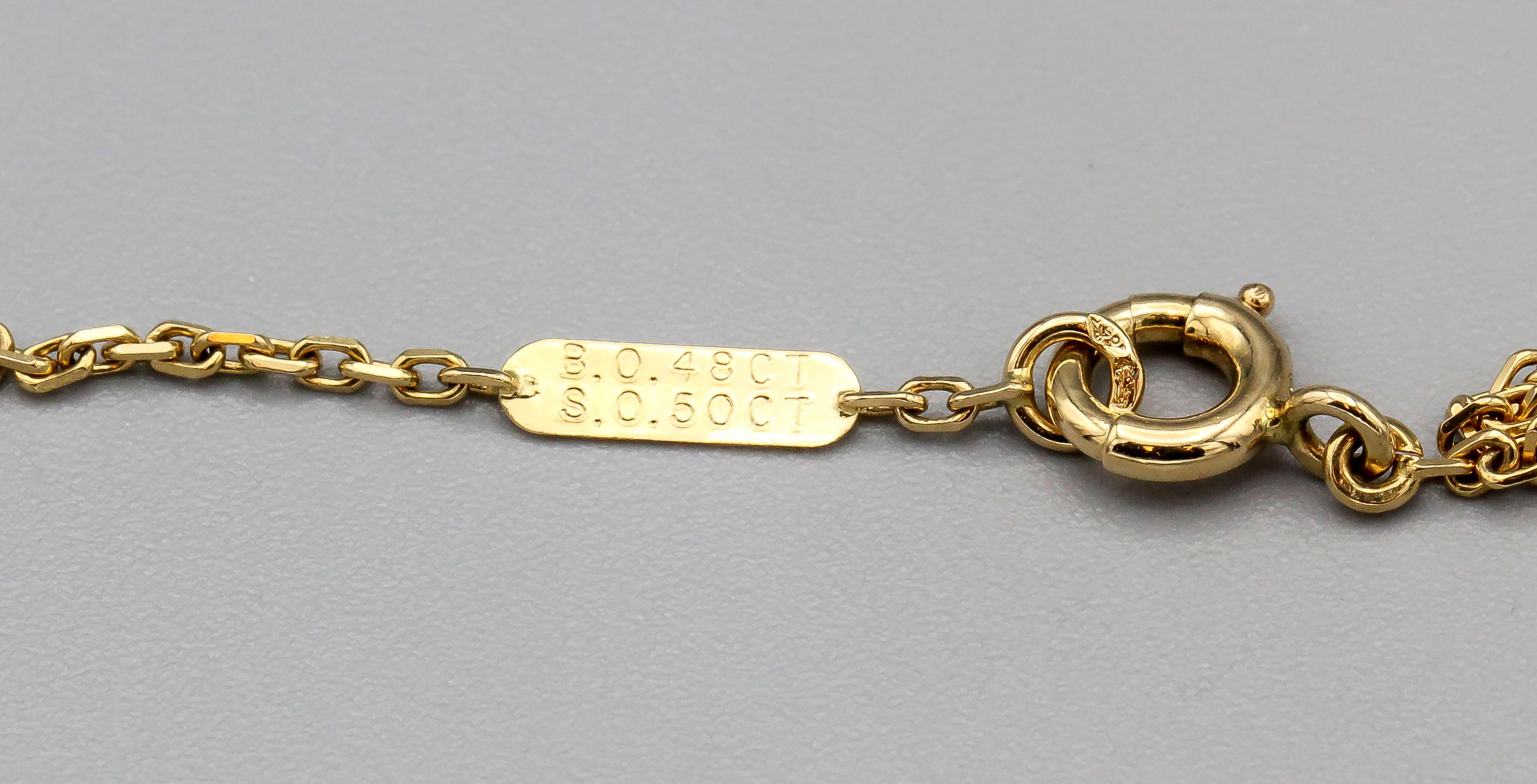 Round Cut Van Cleef & Arpels Diamond Sapphire 18k Gold Flower Pendant Necklace