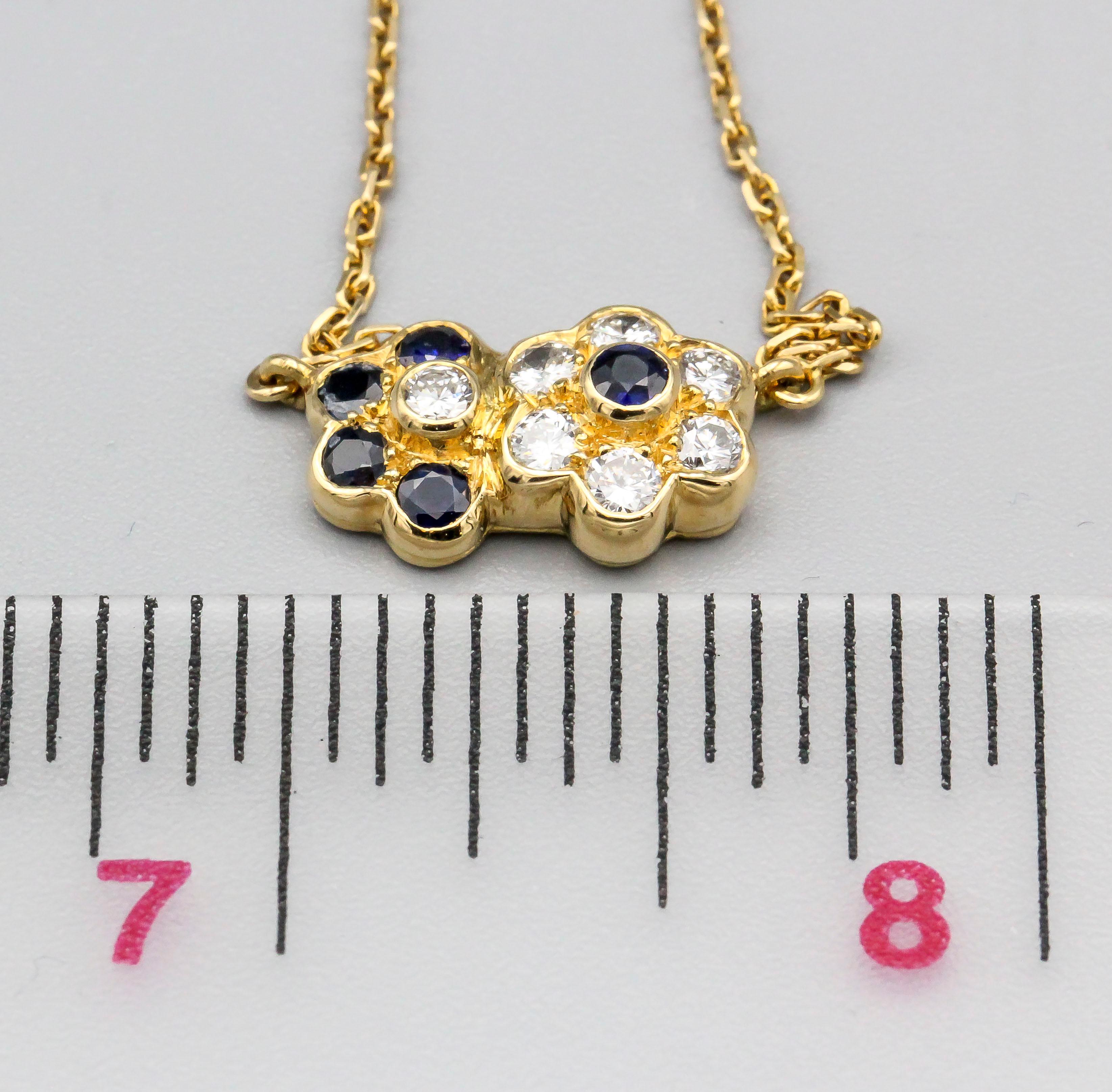 Women's Van Cleef & Arpels Diamond Sapphire 18k Gold Flower Pendant Necklace