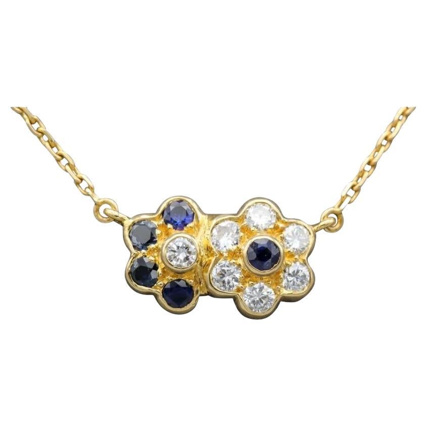 Van Cleef & Arpels Diamond Sapphire 18k Yellow Gold Flower Pendant Necklace For Sale