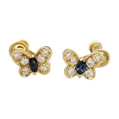 Vintage Van Cleef & Arpels Diamond Sapphire and 18 Karat Gold Butterfly Earrings