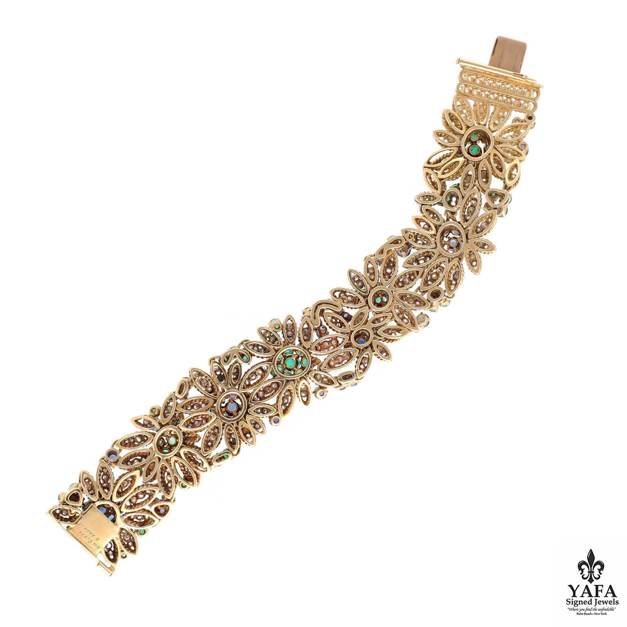 VAN CLEEF & ARPELS Pulsera de diamantes, zafiros y esmeraldas Corte redondo en venta