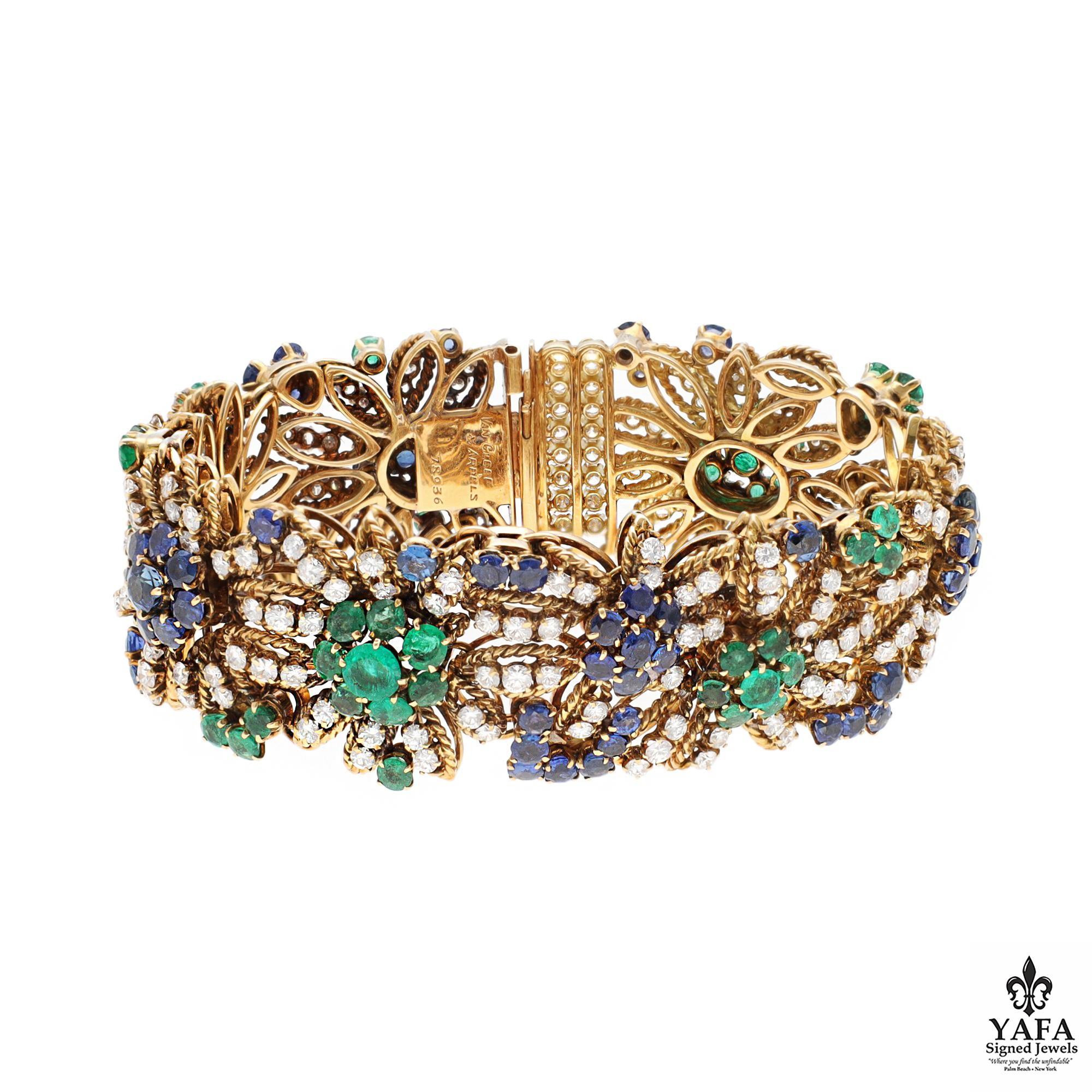 VAN CLEEF & ARPELS Pulsera de diamantes, zafiros y esmeraldas en Excelente estado para la venta en New York, NY