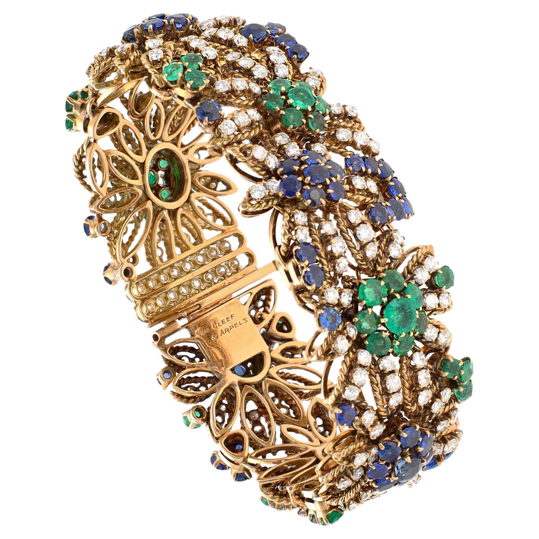 VAN CLEEF & ARPELS Diamond, Sapphire and Emerald Bracelet