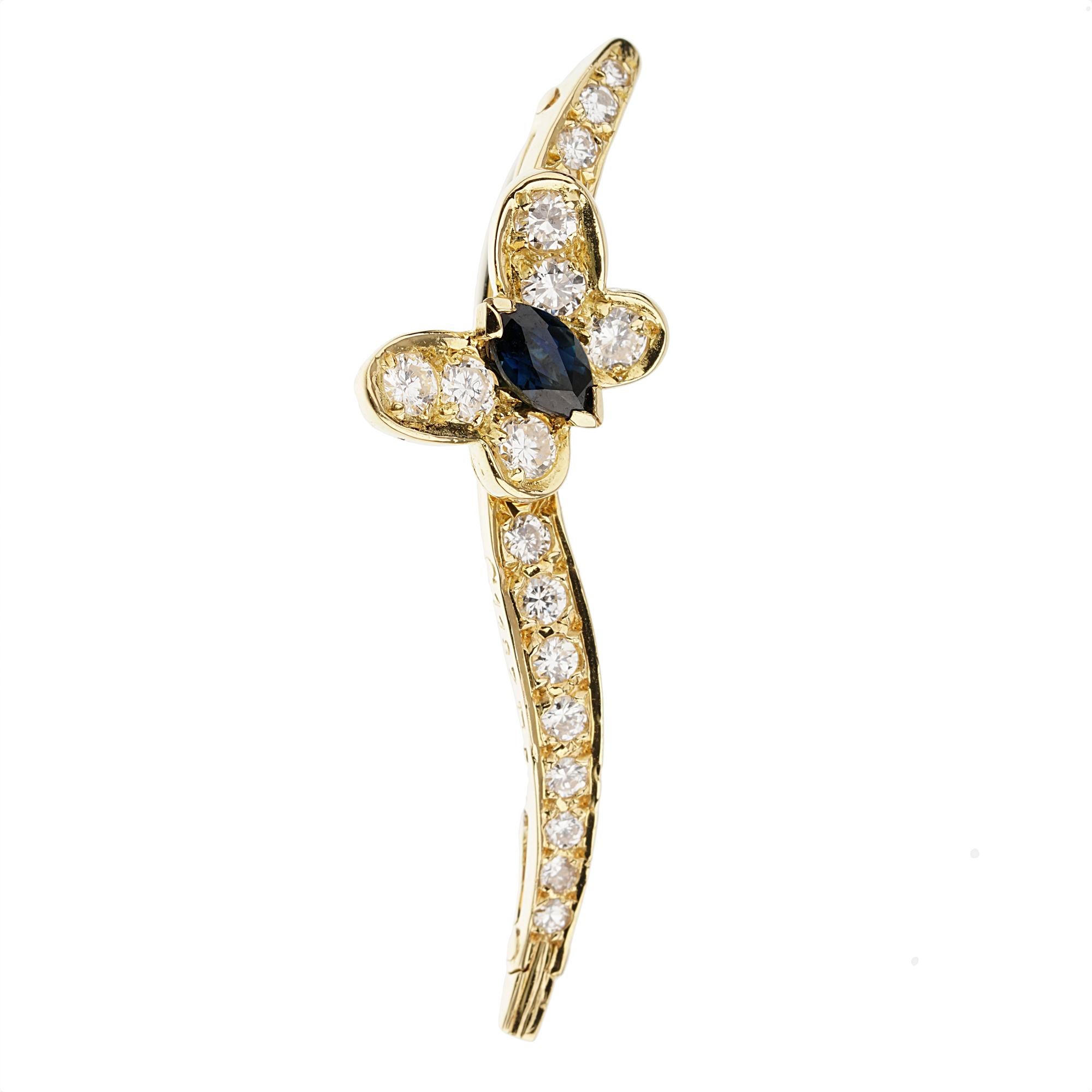 A chic Van Cleef Arpels diamond and sapphire brooch crafted in 18k yellow gold, the brooch can also be worn as a necklace and showcases .80cts of the finest original Van Cleef & Arpels diamonds.