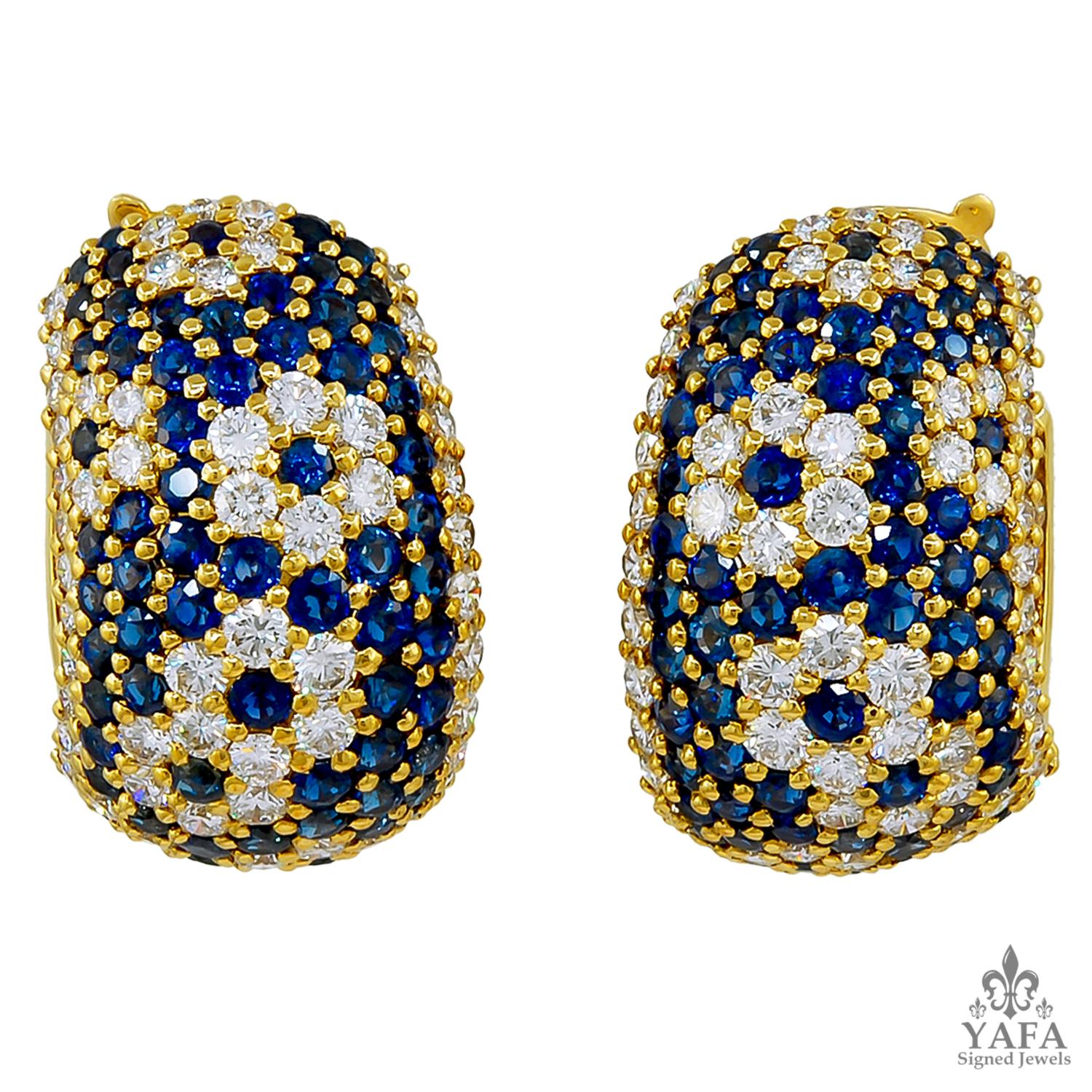 Van Cleef & Arpels Vintage Diamond Sapphire Gold Earrings
Chic wearable day to evening classic Van Cleef earrings
A pair of 18k yellow gold ear clips, set with circular-cut sapphires and diamonds, signed Van Cleef & Arpels, French.
dimensions