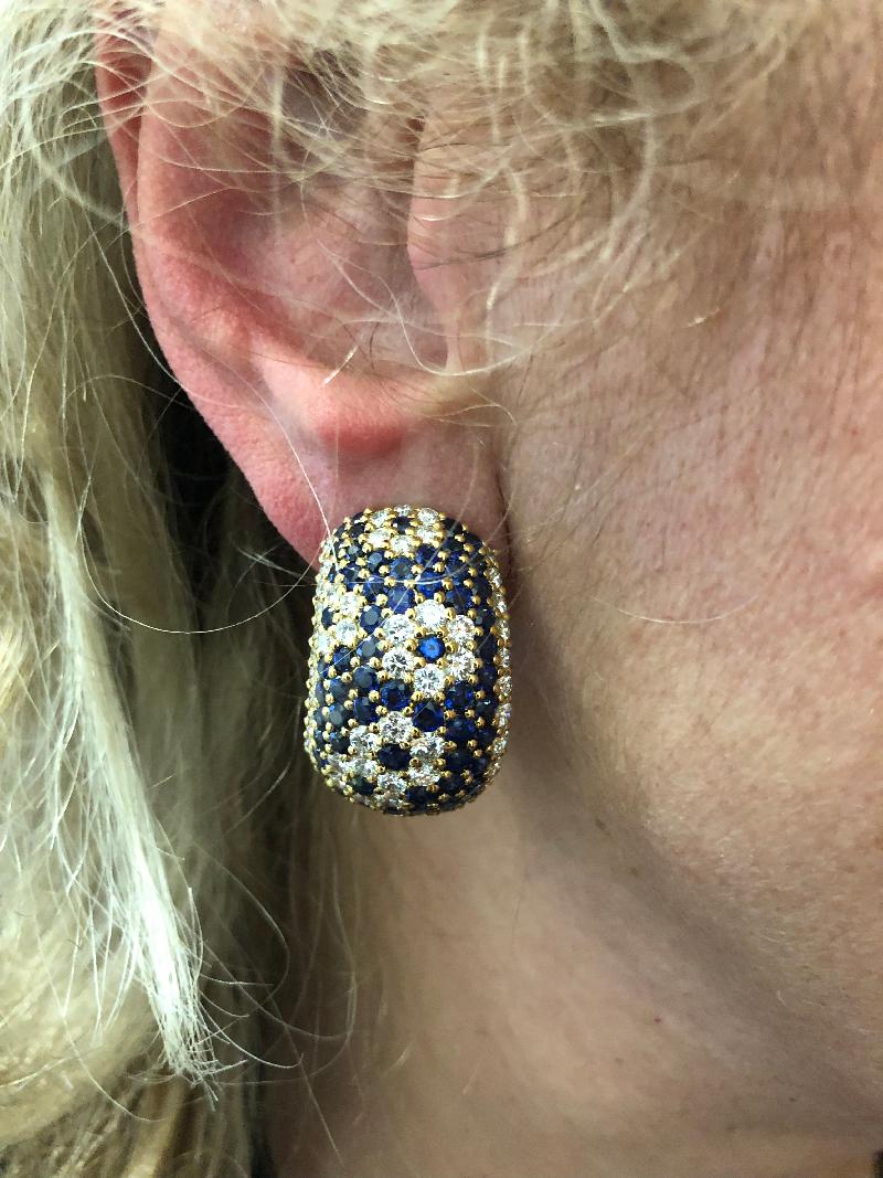 Round Cut Van Cleef & Arpels Vintage Diamond Sapphire Gold Earrings For Sale