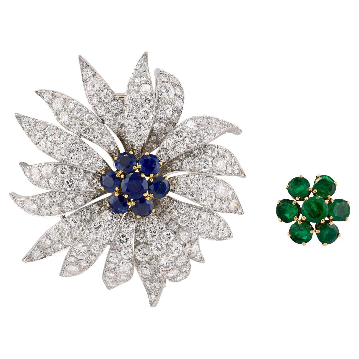 Van Cleef 
Arpels Diamond Sapphire Emerald Fleur Brooch