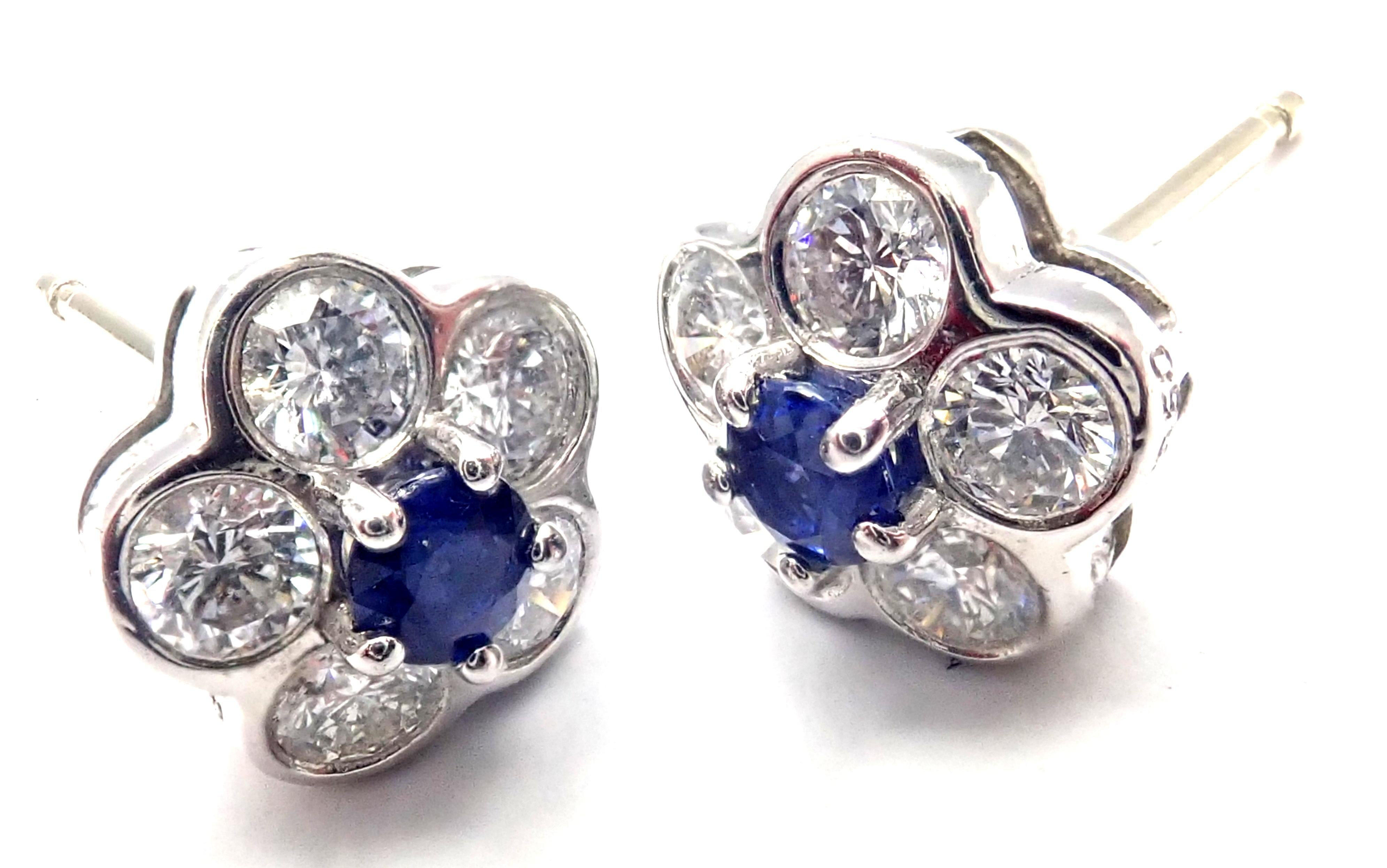 Brilliant Cut Van Cleef & Arpels Diamond Sapphire Fleurette Flower Platinum Stud Earrings