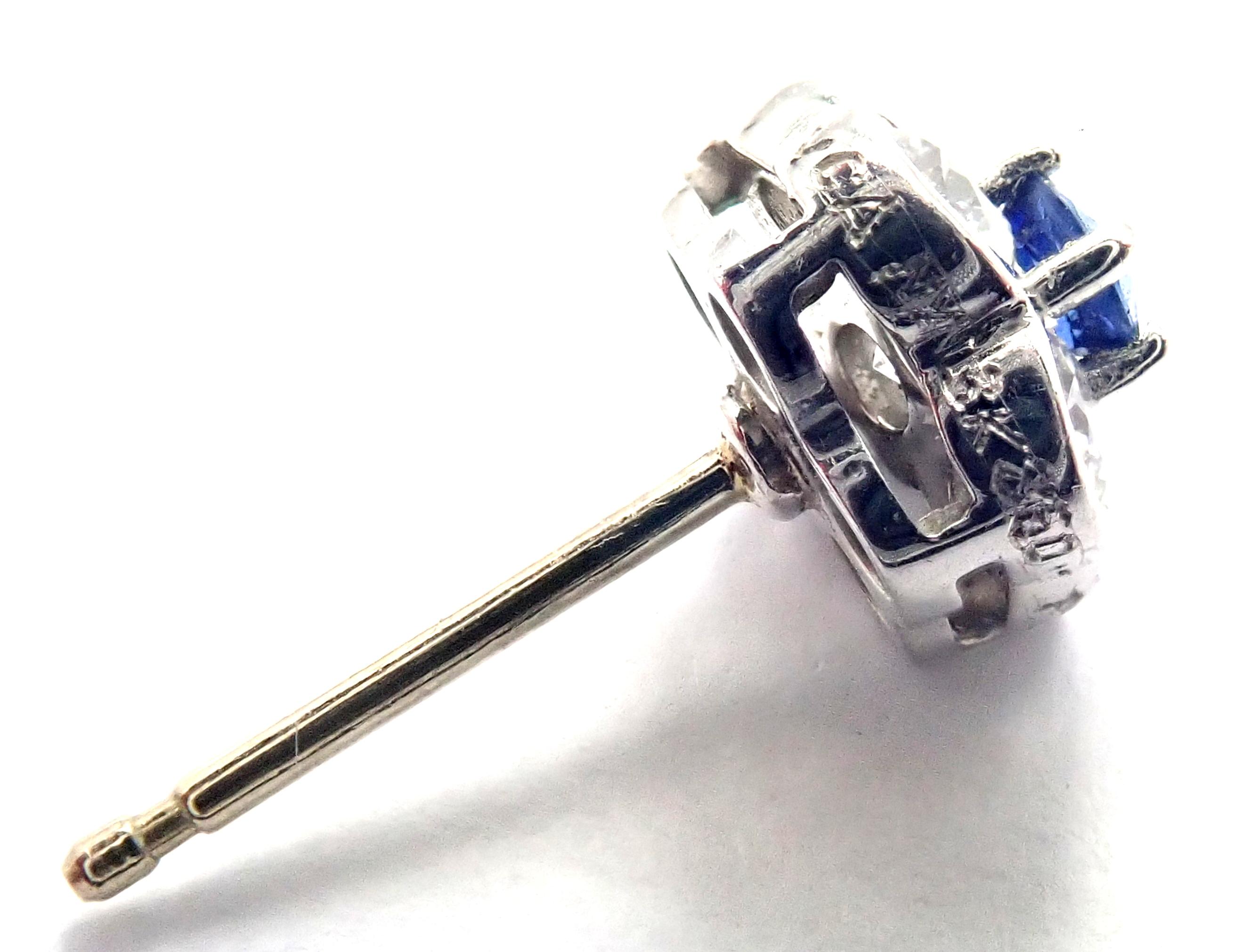 Van Cleef & Arpels Diamond Sapphire Fleurette Flower Platinum Stud Earrings In Excellent Condition In Southampton, PA
