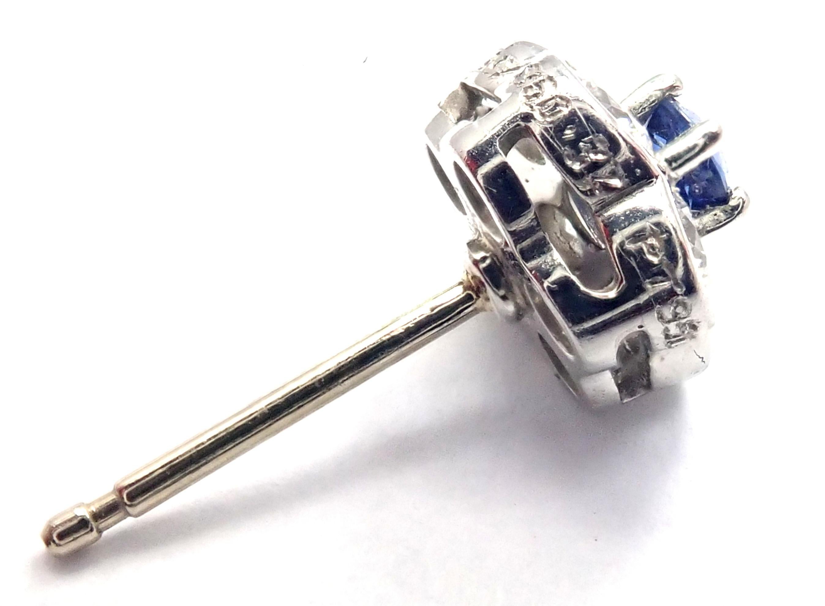 Women's or Men's Van Cleef & Arpels Diamond Sapphire Fleurette Flower Platinum Stud Earrings