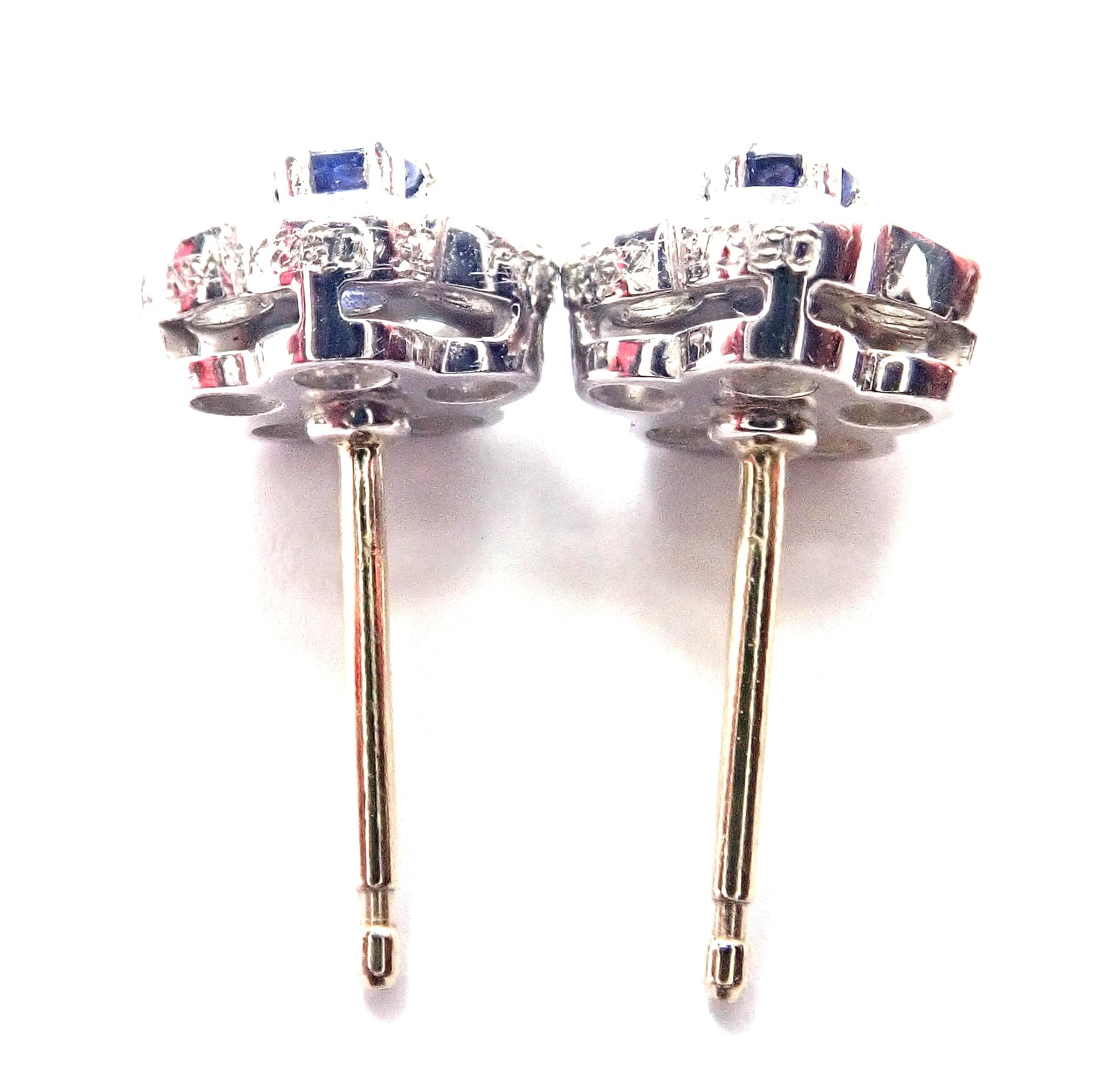 Van Cleef & Arpels Diamond Sapphire Fleurette Flower Platinum Stud Earrings 1