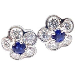 Van Cleef & Arpels Diamond Sapphire Fleurette Flower Platinum Stud Earrings