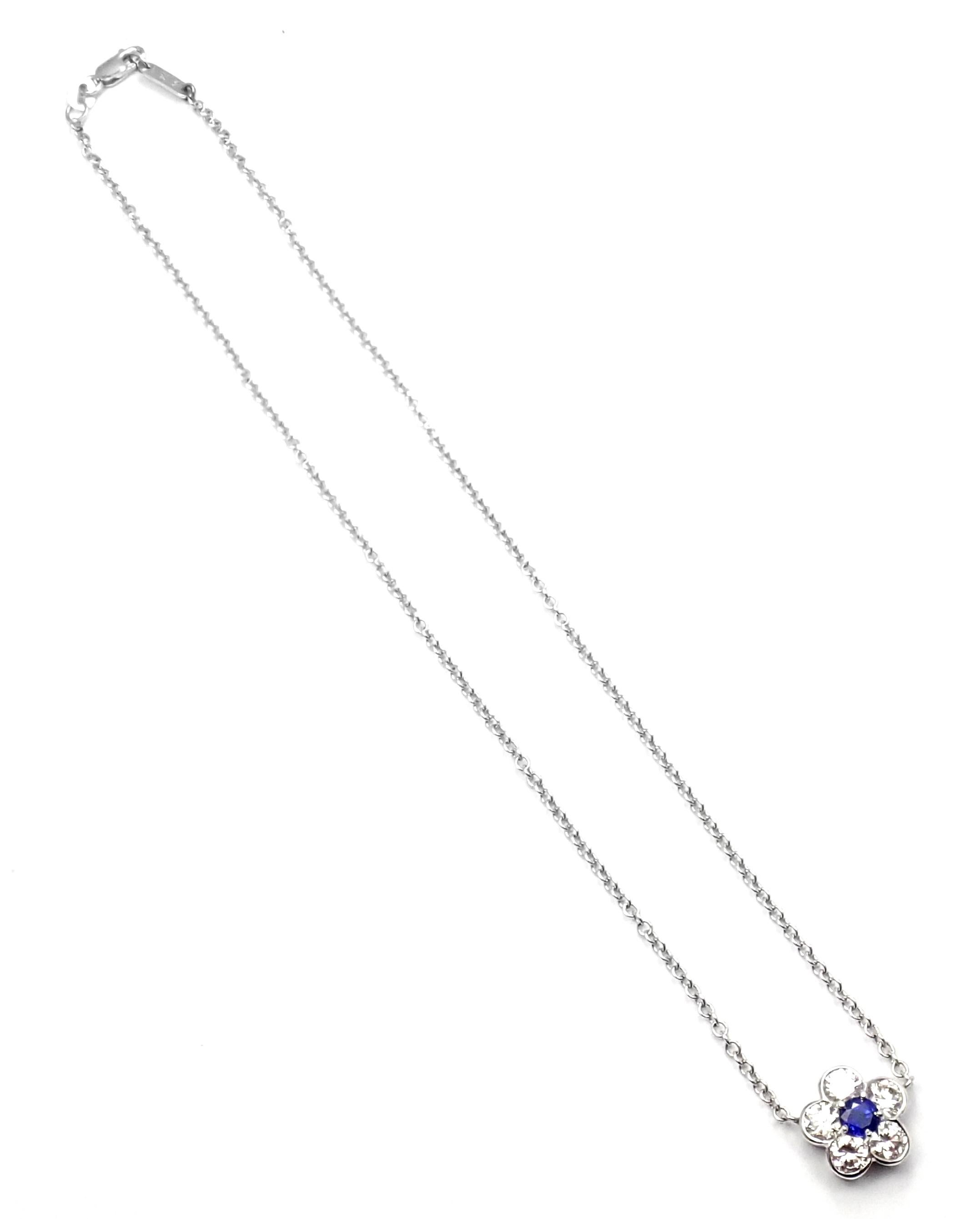 Brilliant Cut Van Cleef & Arpels Diamond Sapphire Fleurette Flower White Gold Pendant Necklace
