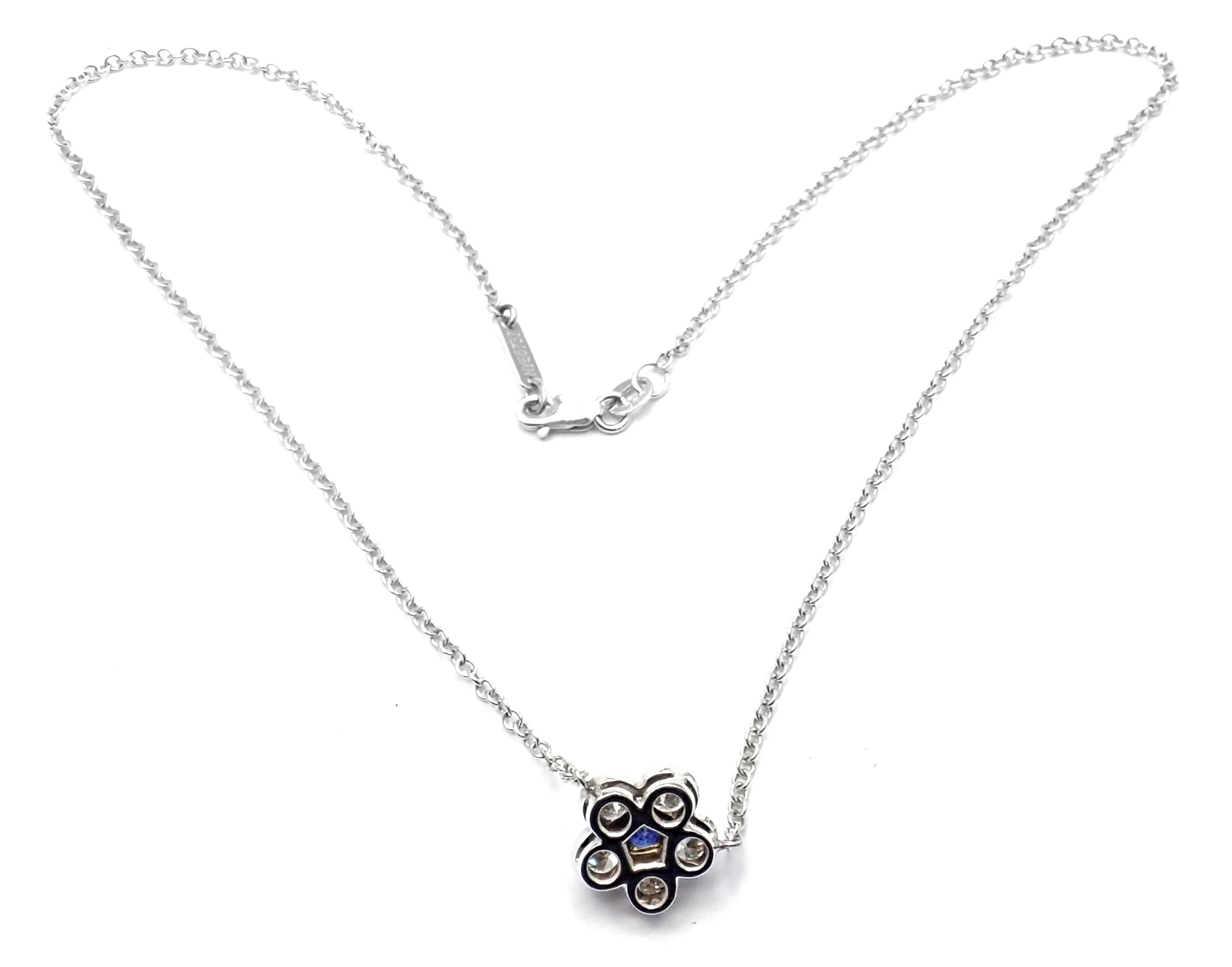 Women's or Men's Van Cleef & Arpels Diamond Sapphire Fleurette Flower White Gold Pendant Necklace