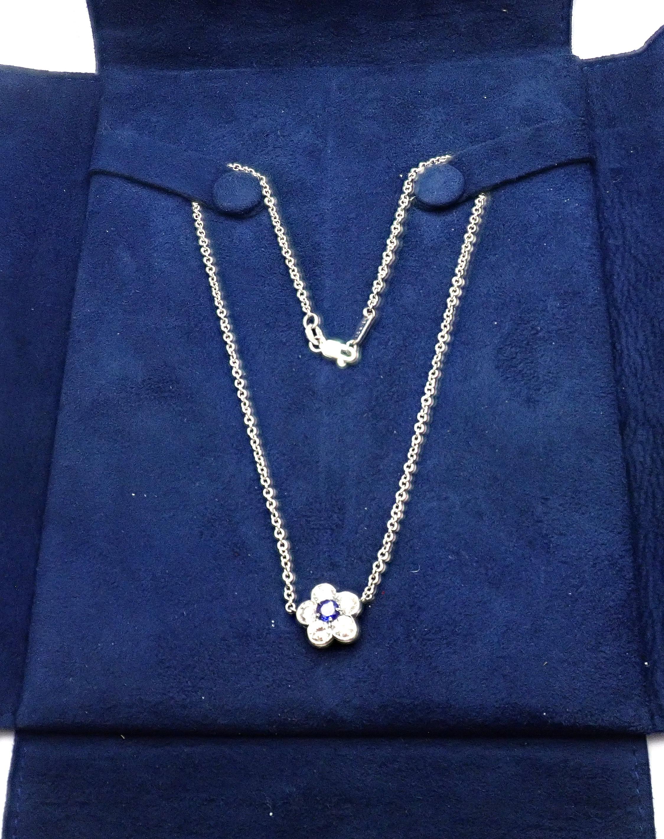Van Cleef & Arpels Diamond Sapphire Fleurette Flower White Gold Pendant Necklace 3