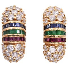 Van Cleef & Arpels Diamond, Sapphire, Ruby and Emerald Hoops