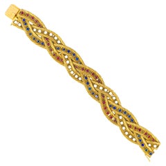 Van Cleef & Arpels Diamond, Sapphire & Ruby Gold Rope Twist Bracelet
