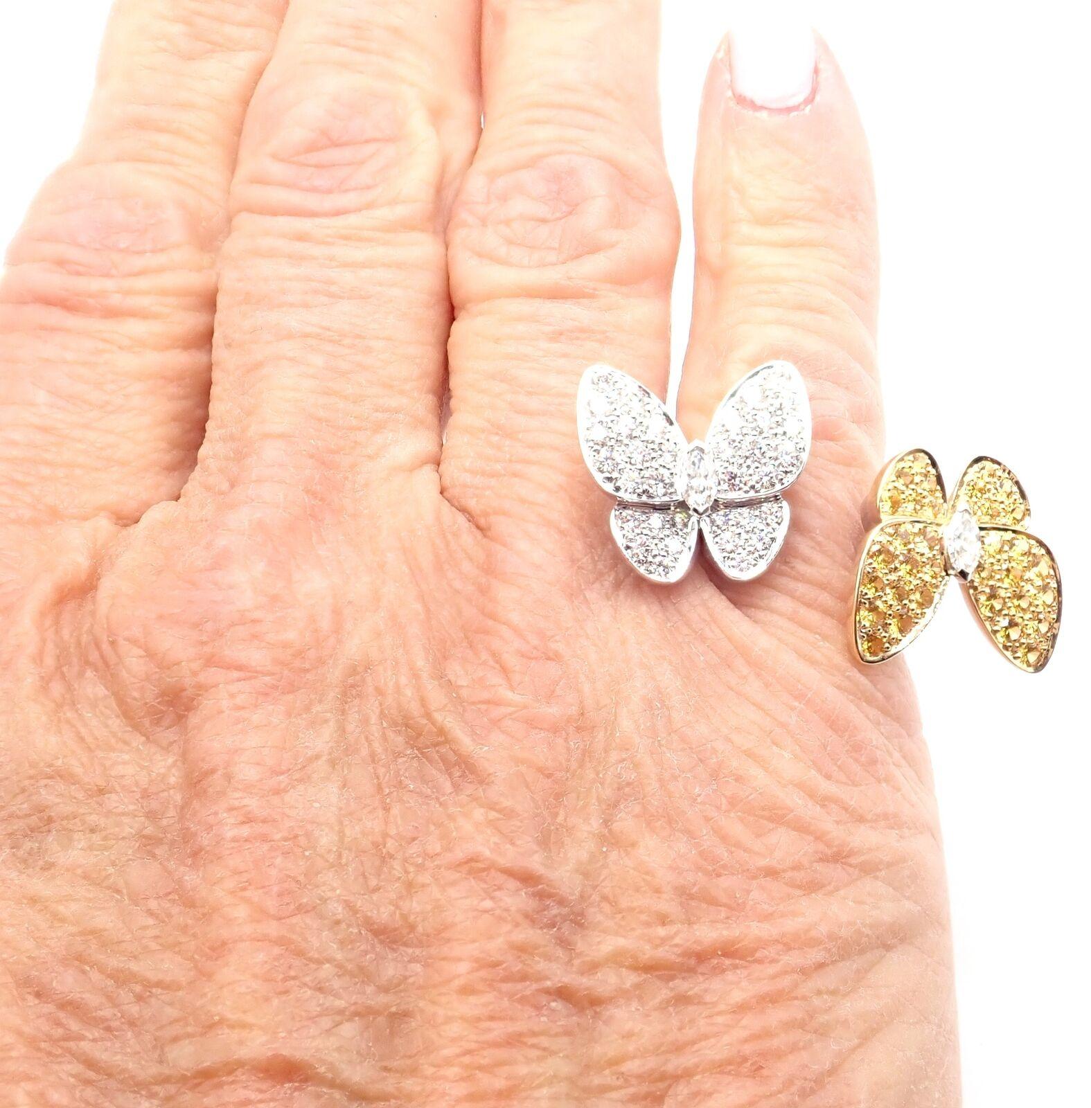 Van Cleef & Arpels Diamond Sapphire Two Butterfly Between Finger White Gold Ring For Sale 2