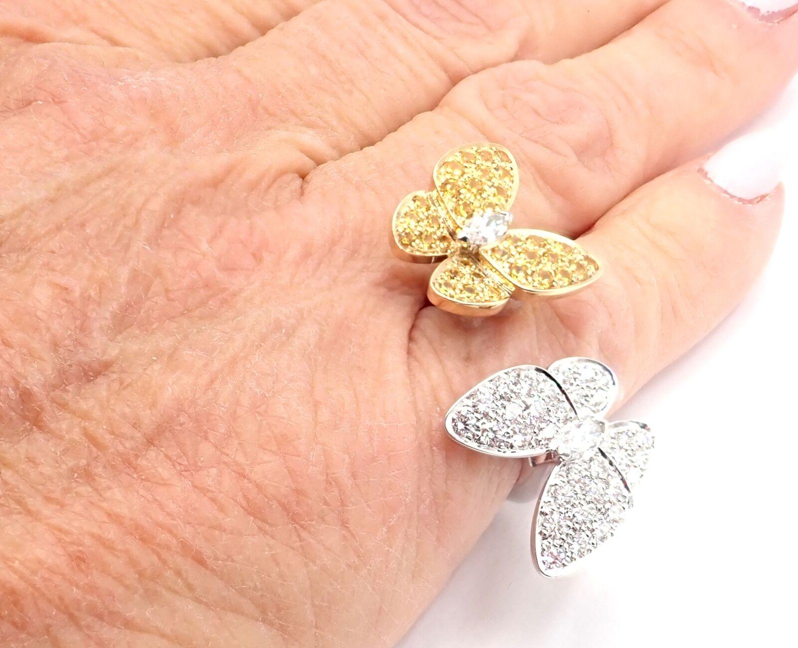 Van Cleef & Arpels Diamant Saphir Zwei Schmetterling Zwischen Finger Weißgold Ring im Angebot 6
