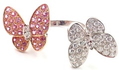 Van Cleef & Arpels Diamond Sapphire Two Butterfly Between Finger White Gold Ring