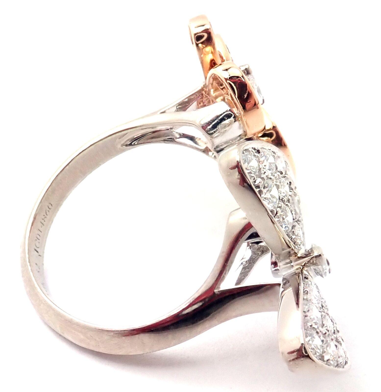 Van Cleef & Arpels Diamant Saphir Zwei Schmetterling Zwischen Finger Weißgold Ring im Zustand „Hervorragend“ im Angebot in Holland, PA