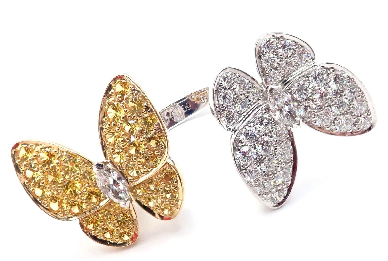 Van Cleef & Arpels Diamant Saphir Zwei Schmetterling Zwischen Finger Weißgold Ring für Damen oder Herren im Angebot