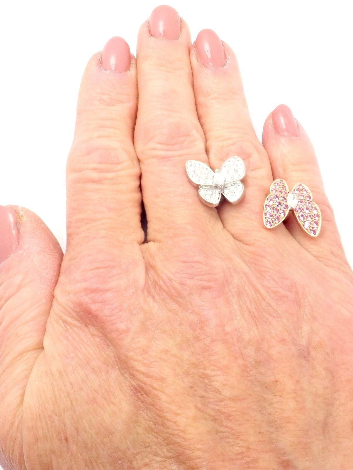 Van Cleef & Arpels Diamant Saphir Zwei Schmetterling Zwischen Finger Weißgold Ring im Angebot 2