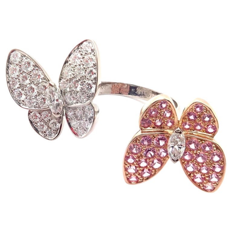 Van Cleef and Arpels Diamond Sapphire Two Butterfly Between Finger White  Gold Ring For Sale at 1stDibs | van cleef butterfly ring, vca butterfly ring,  van cleef ring butterfly