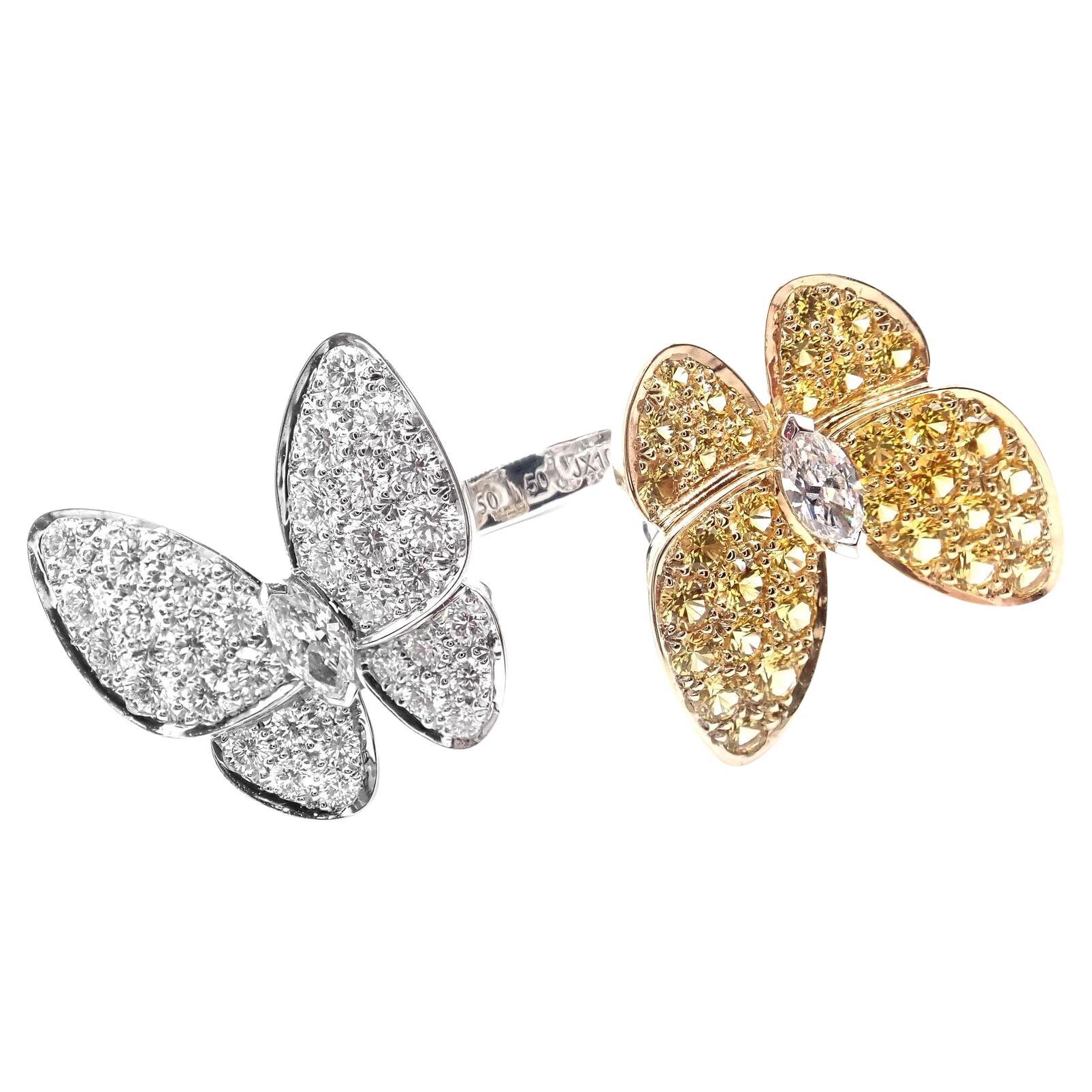 Van Cleef & Arpels Diamond Sapphire Two Butterfly Between Finger White Gold Ring