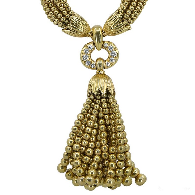 Van Cleef and Arpels Diamond Yellow Gold Sautoir Tassel Necklace For ...