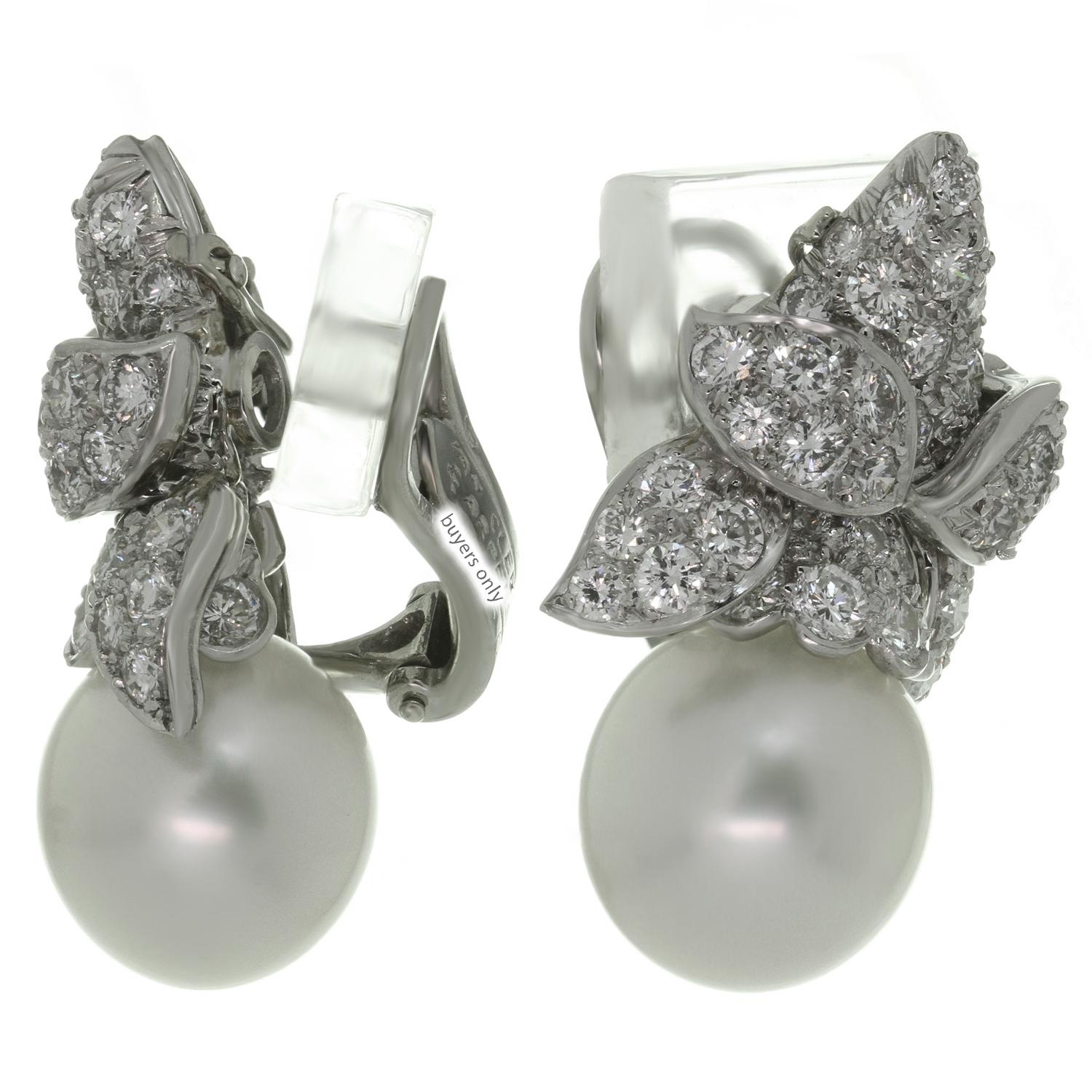 Van Cleef & Arpels Diamond South Sea Pearl Platinum Clip-On Earrings 1
