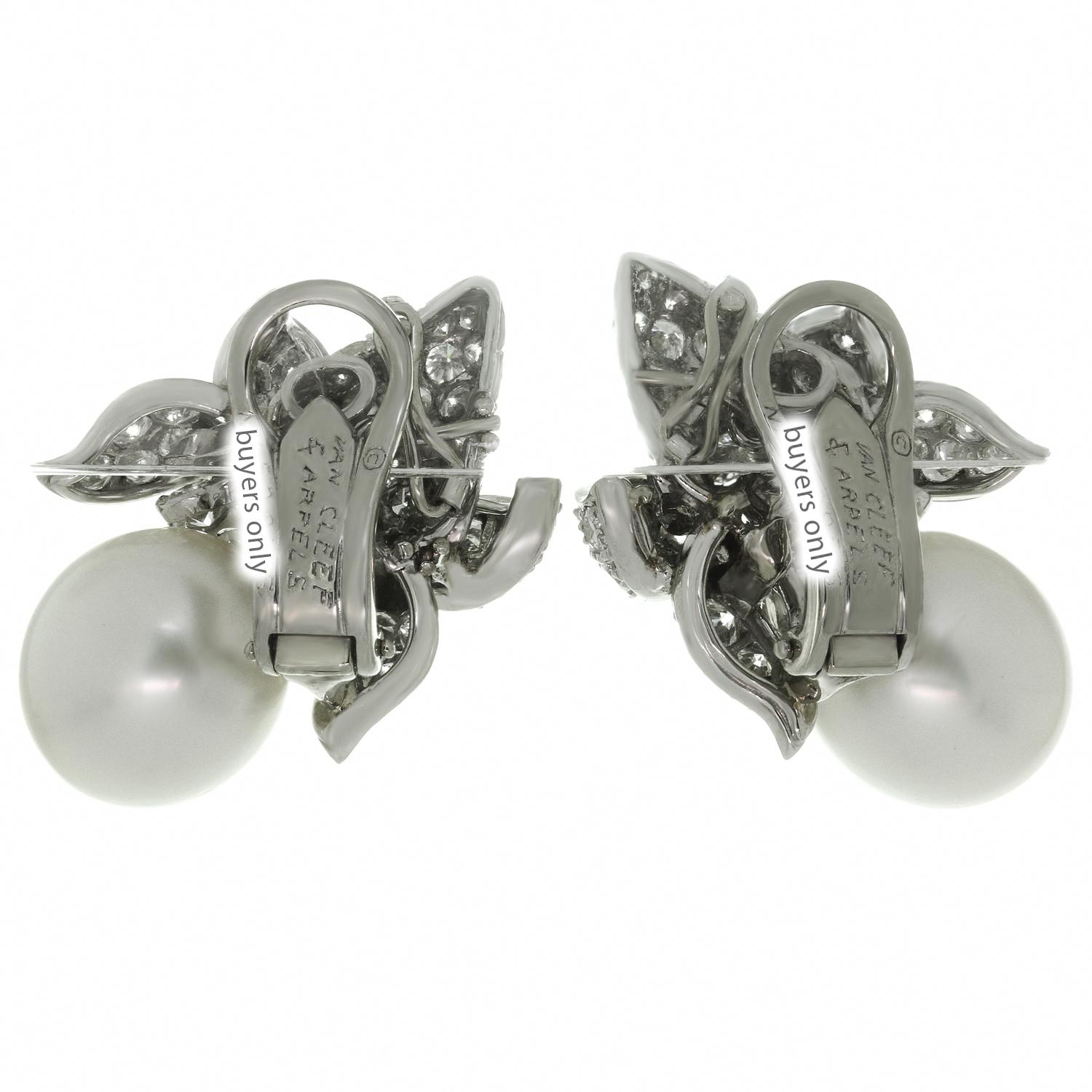 Van Cleef & Arpels Diamond South Sea Pearl Platinum Clip-On Earrings 2