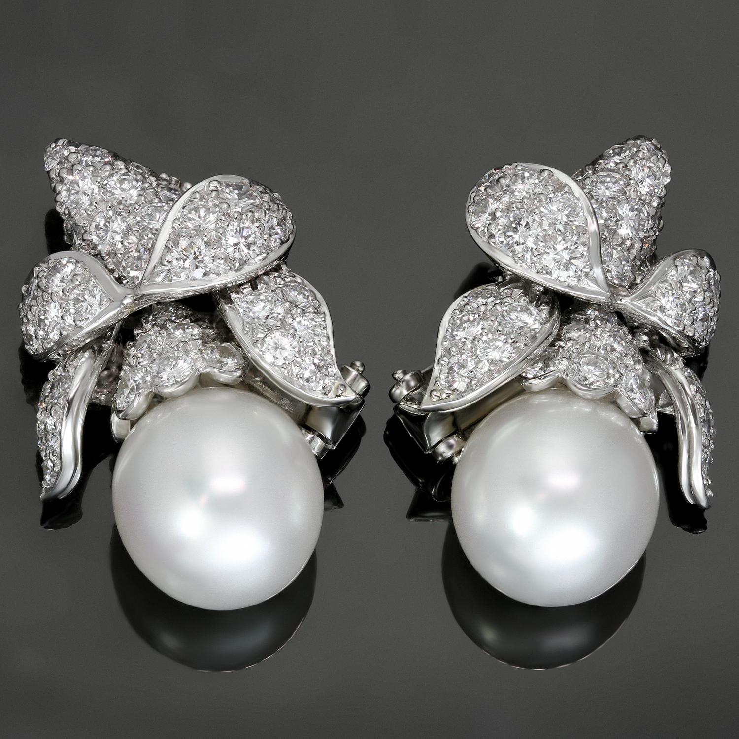 Van Cleef & Arpels Diamond South Sea Pearl Platinum Clip-On Earrings 4