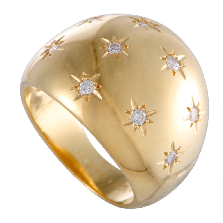 Van Cleef and Arpels Diamond Studded Gold Band Ring at 1stdibs
