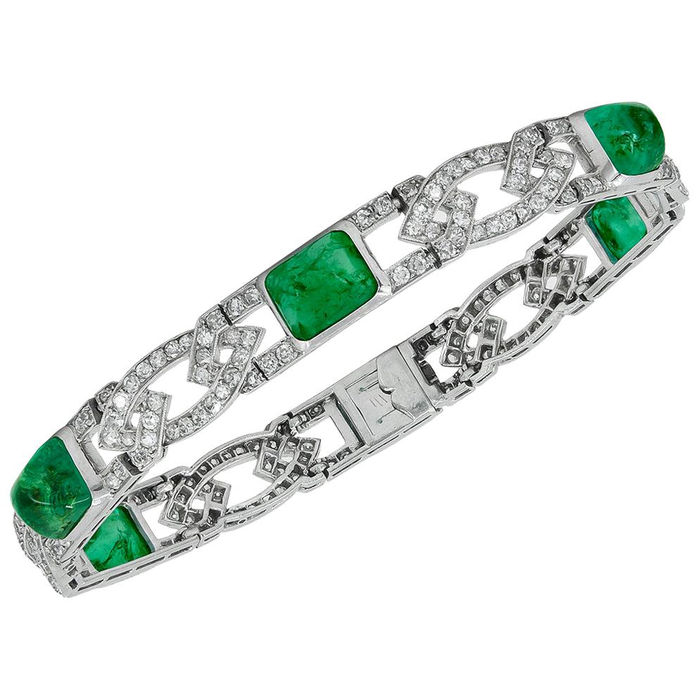 Van Cleef & Arpels Diamond Sugarloaf Emerald Platinum Bracelet For Sale