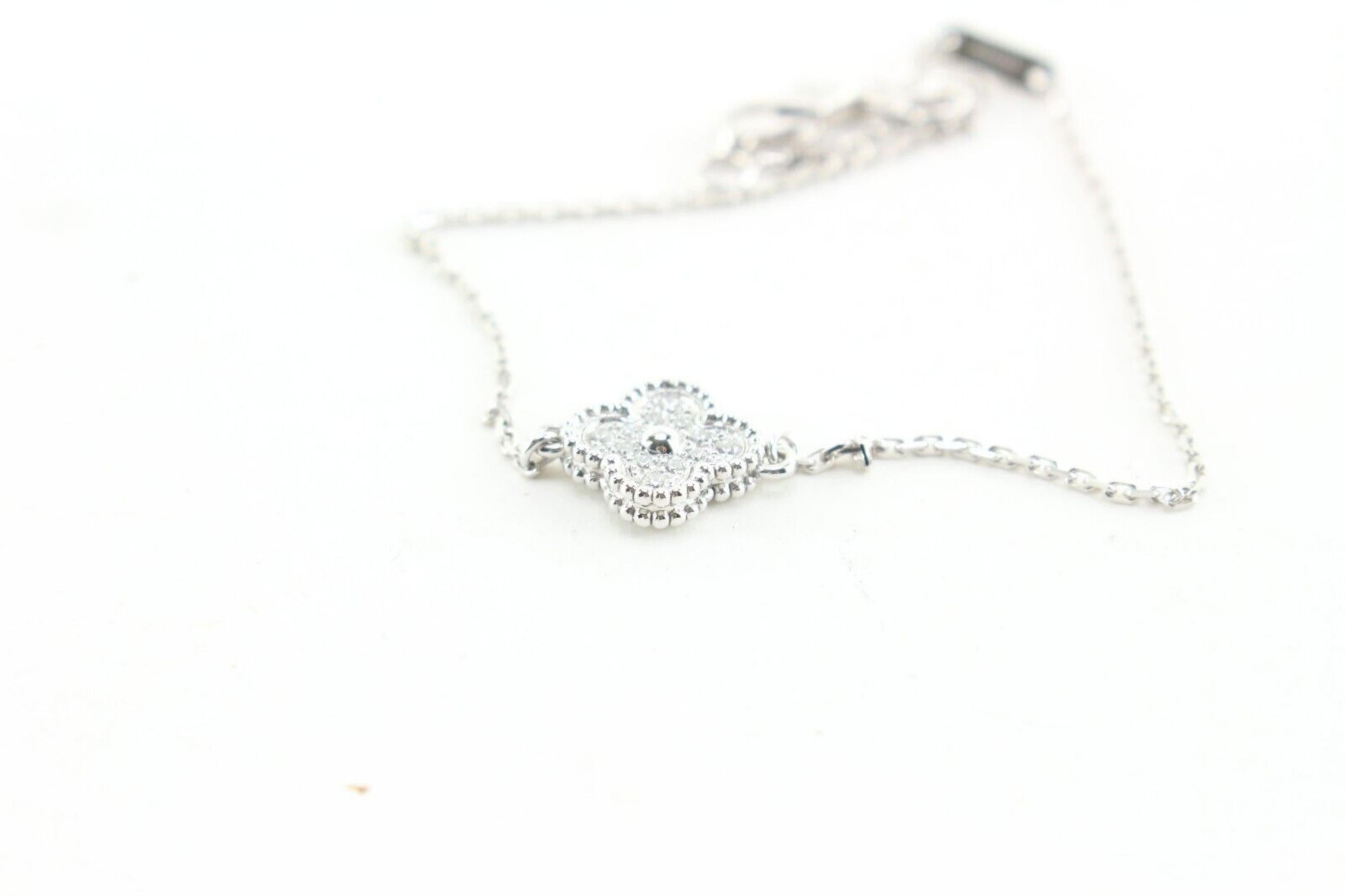 Women's Van Cleef & Arpels Diamond Sweet Alhambra 1 Motif White Gold Bracelet 2VCA0324 For Sale