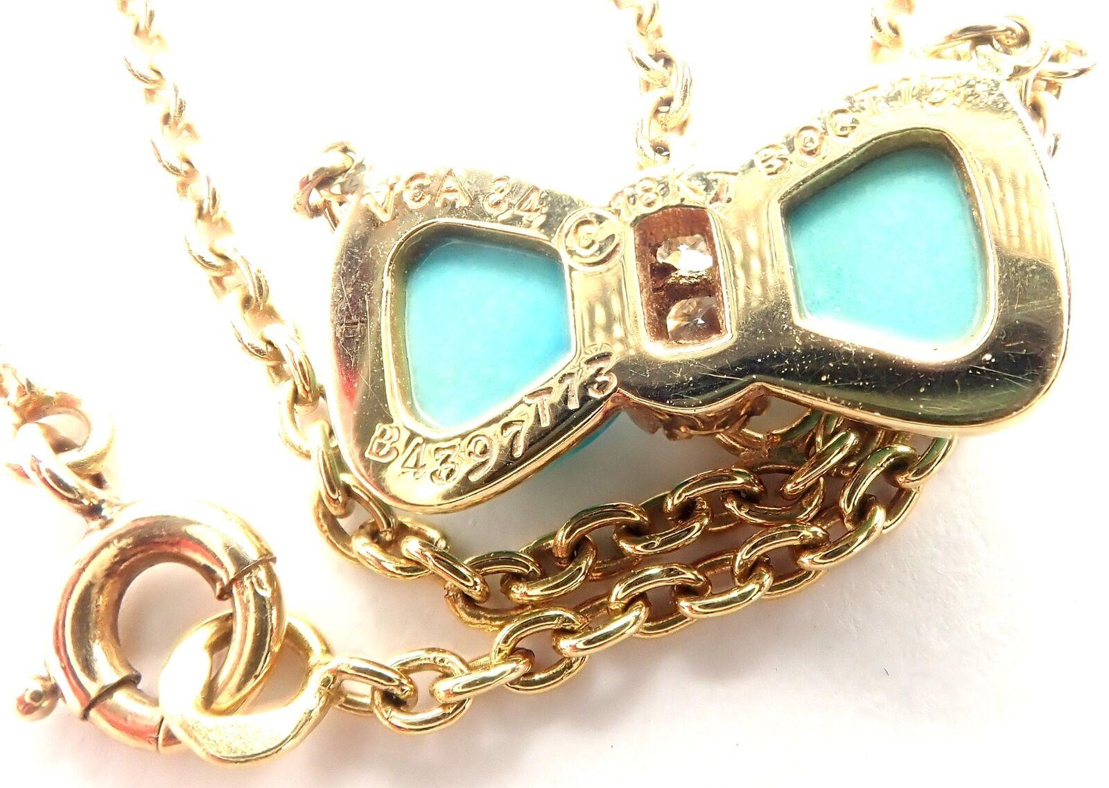 Brilliant Cut Van Cleef & Arpels Diamond Turquoise Bow Yellow Gold Pendant Necklace