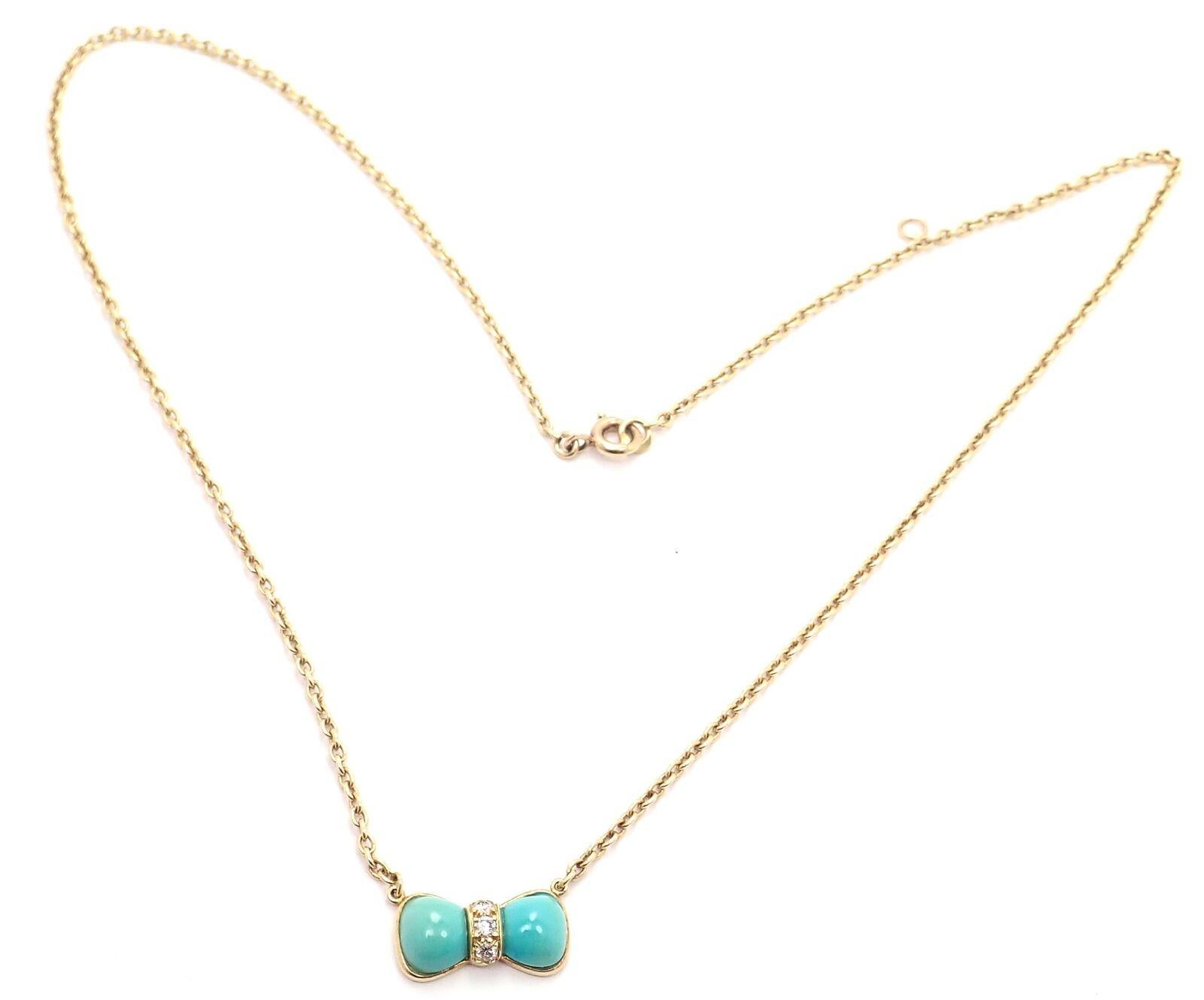 Van Cleef & Arpels Diamond Turquoise Bow Yellow Gold Pendant Necklace 1