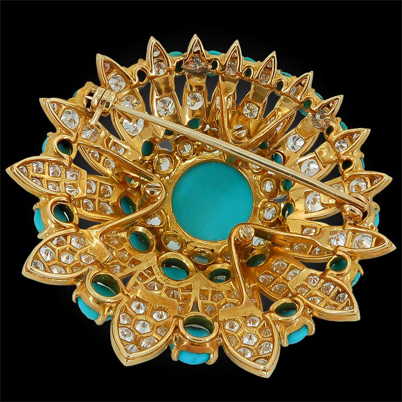 Van Cleef & Arpels Diamond Turquoise Brooch Earrings 1