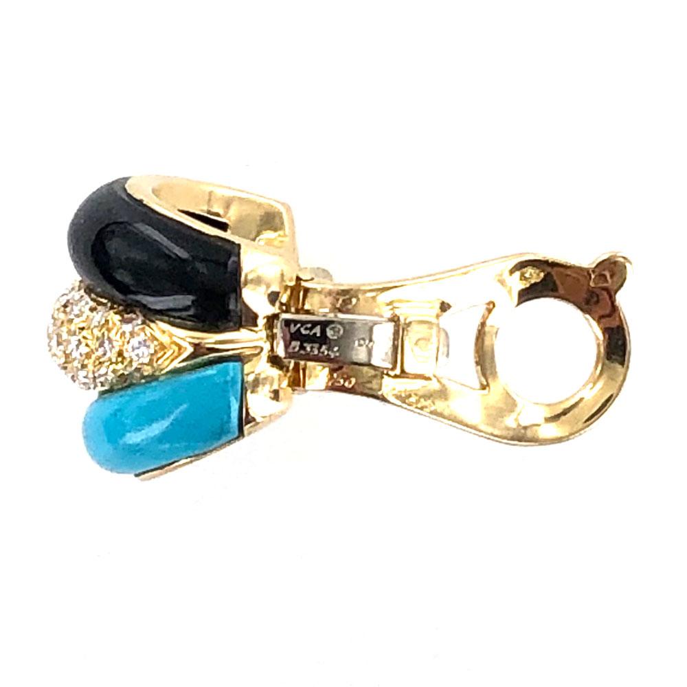 Van Cleef & Arpels Diamond Turquoise Onyx Estate Vintage Earrings In Excellent Condition In Boca Raton, FL