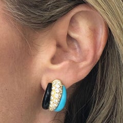Van Cleef & Arpels Diamond Turquoise Onyx Estate Vintage Earrings