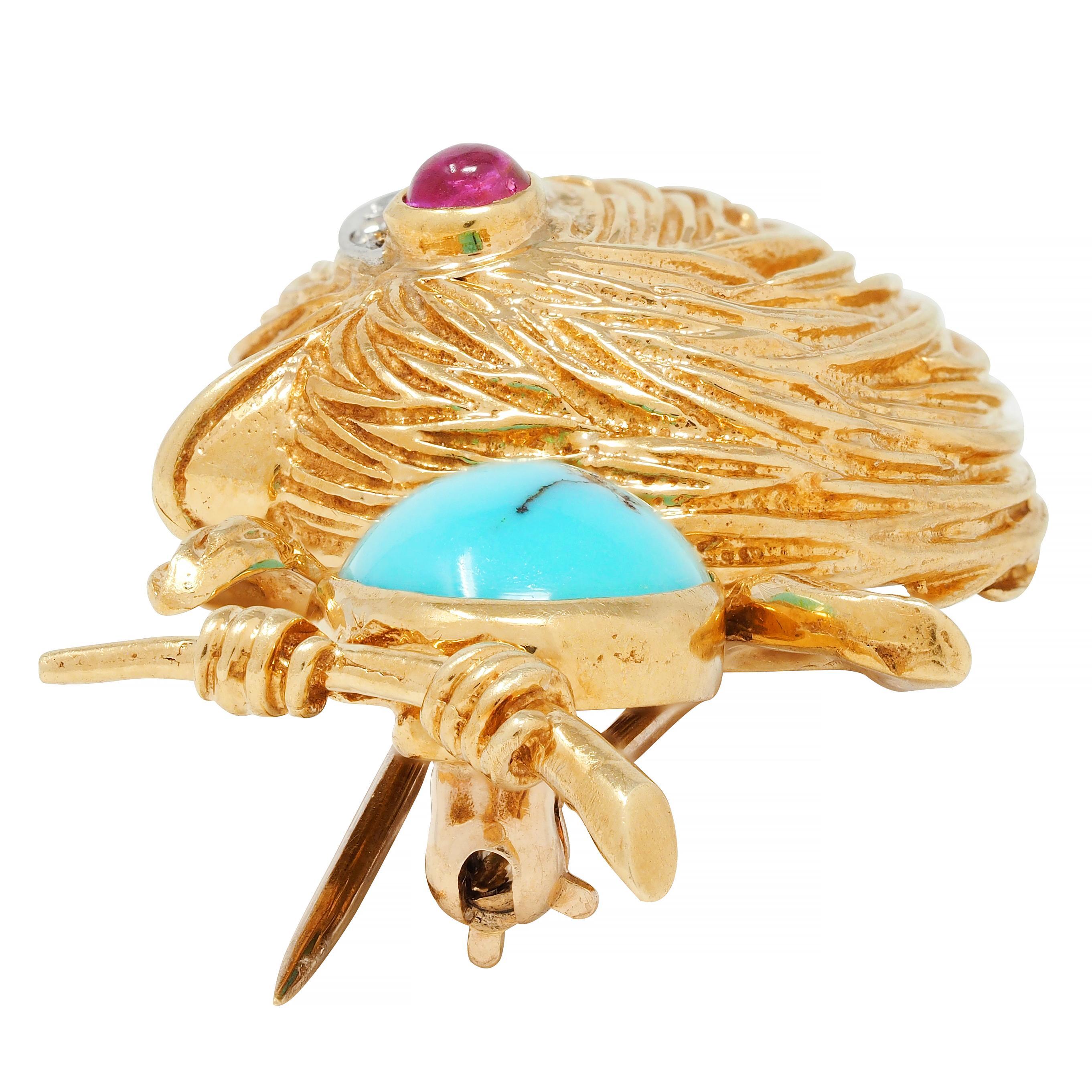 Van Cleef & Arpels Diamantes Turquesa Platino Oro de 18 Kilates Broche Vintage Pájaro 5