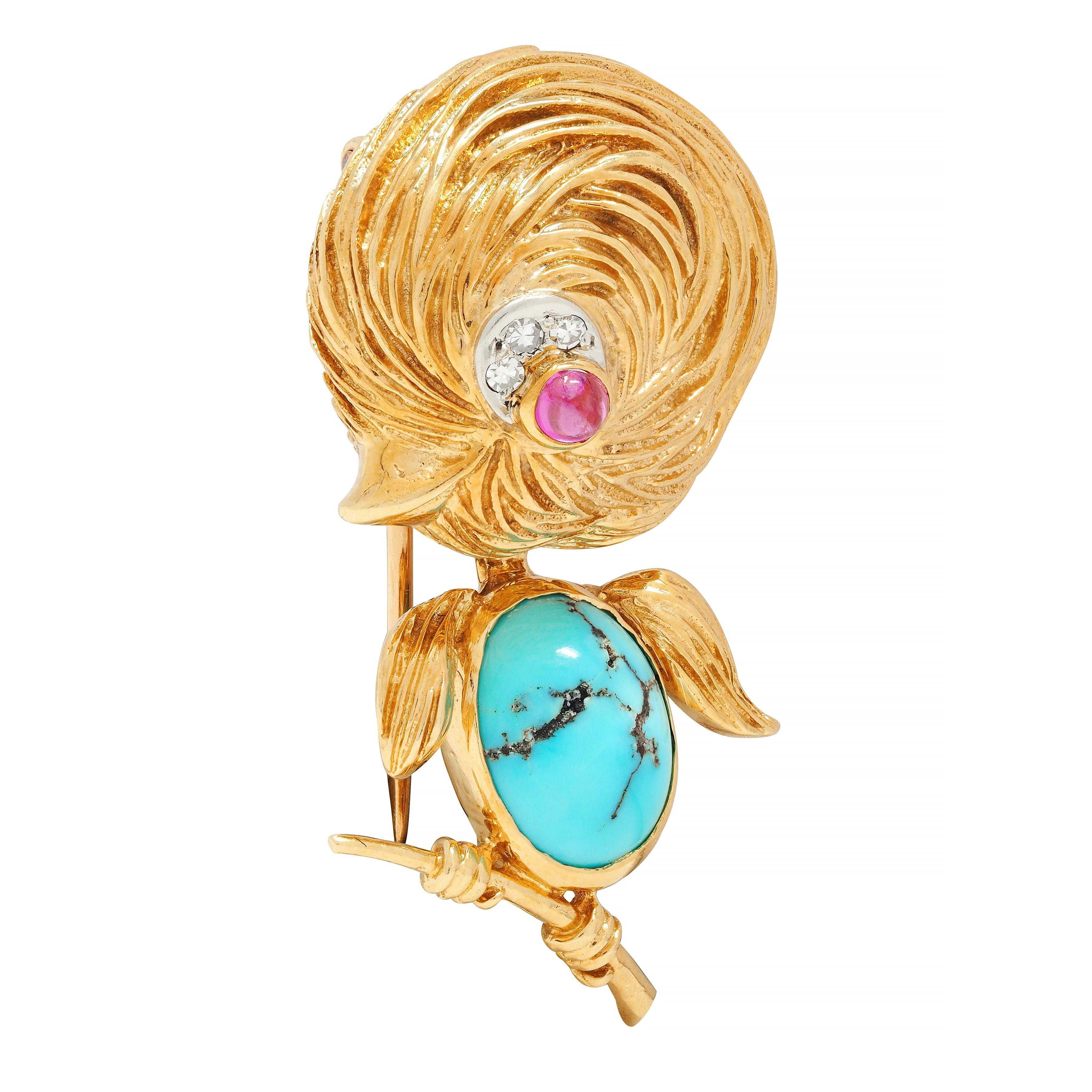 Van Cleef & Arpels Diamantes Turquesa Platino Oro de 18 Kilates Broche Vintage Pájaro en Excelente Estado en Philadelphia, PA