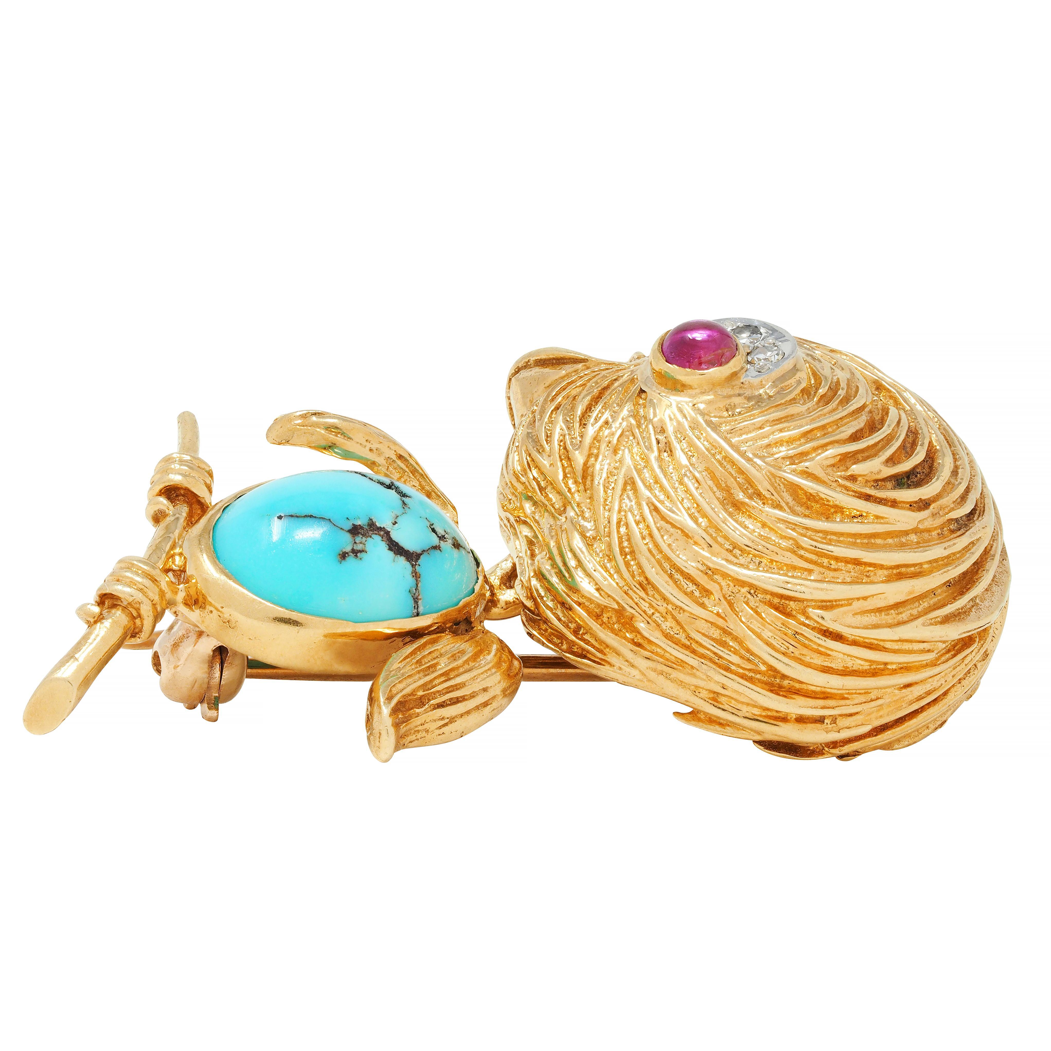 Van Cleef & Arpels Diamantes Turquesa Platino Oro de 18 Kilates Broche Vintage Pájaro 2