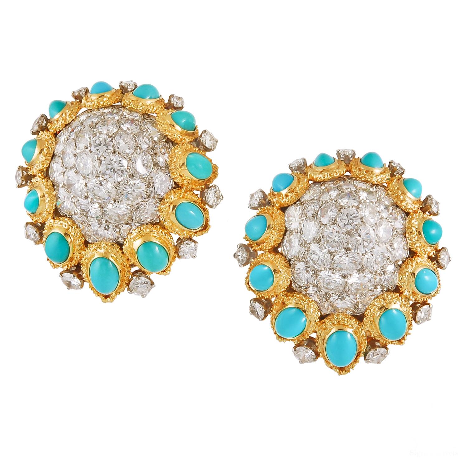 Van Cleef & Arpels Vintage 1960s Diamond Turquoise Poire Suite In Excellent Condition For Sale In New York, NY