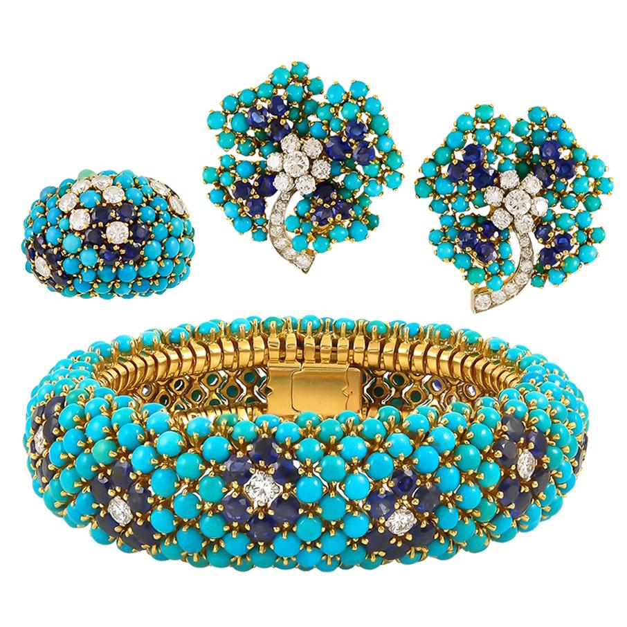 Van Cleef & Arpels Turquoise Yellow Gold Bagatelle Bombe Suite