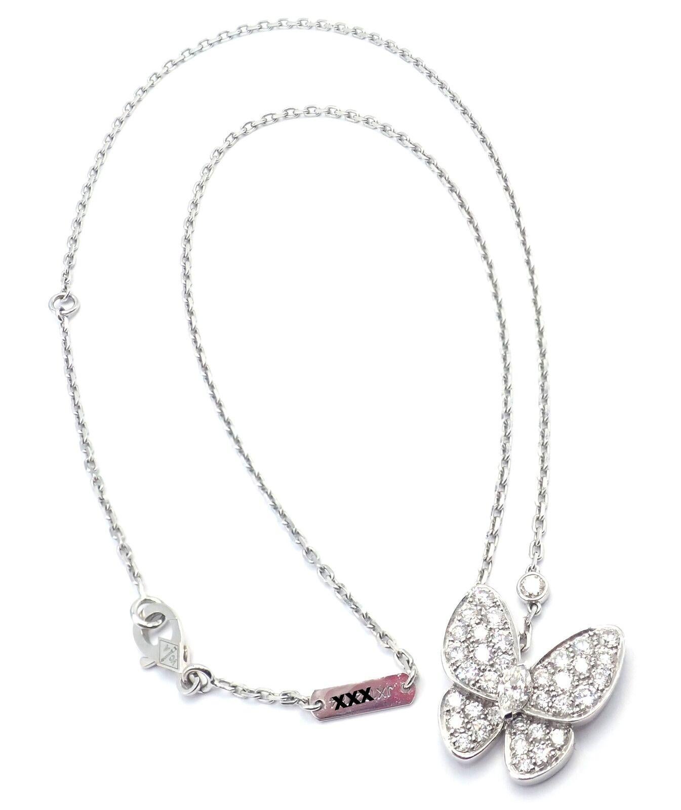 Van Cleef & Arpels Diamond Two Butterfly Papillon White Gold Necklace In Excellent Condition In Southampton, PA