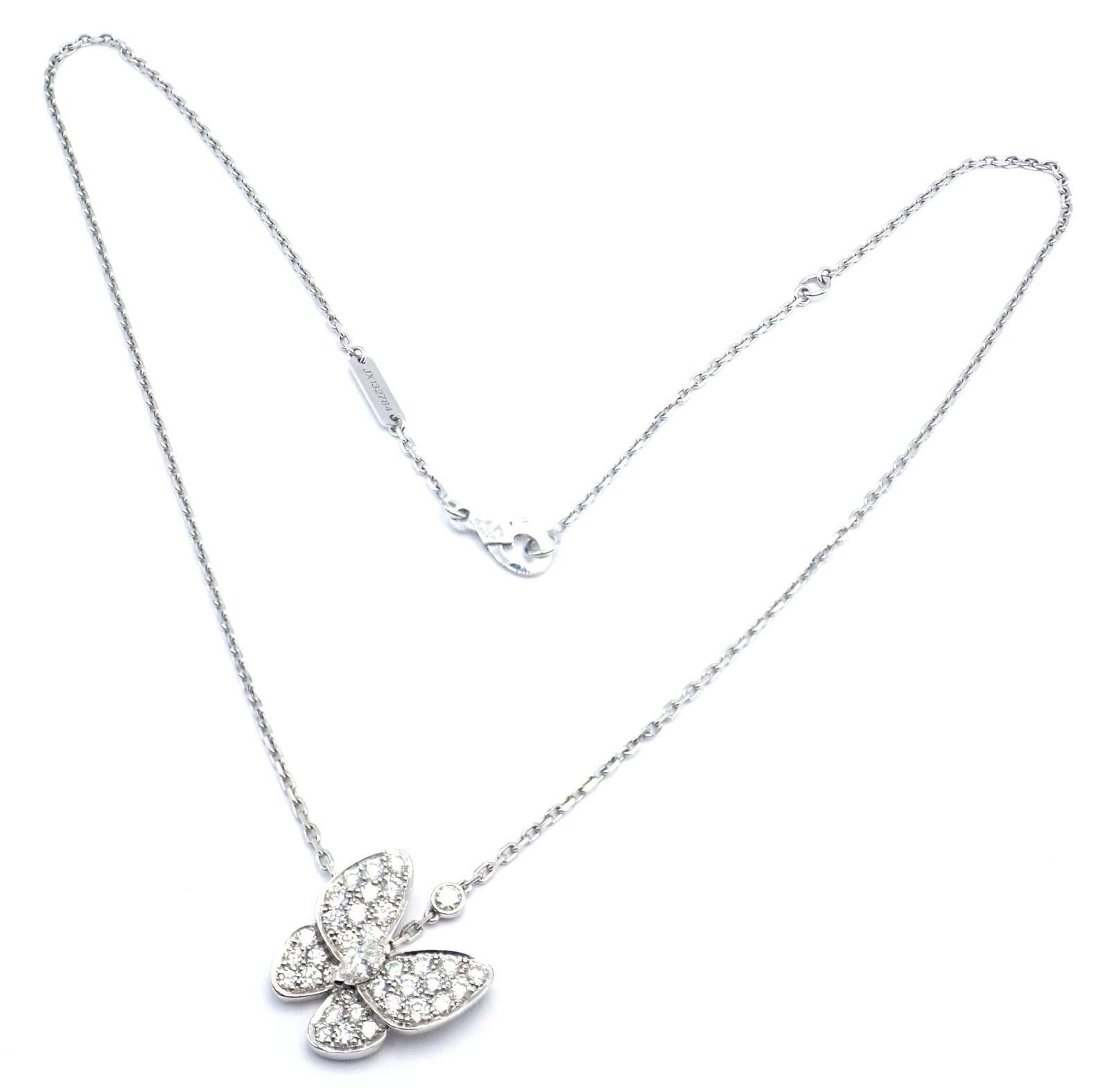 Women's or Men's Van Cleef & Arpels Diamond Two Butterfly Papillon White Gold Necklace